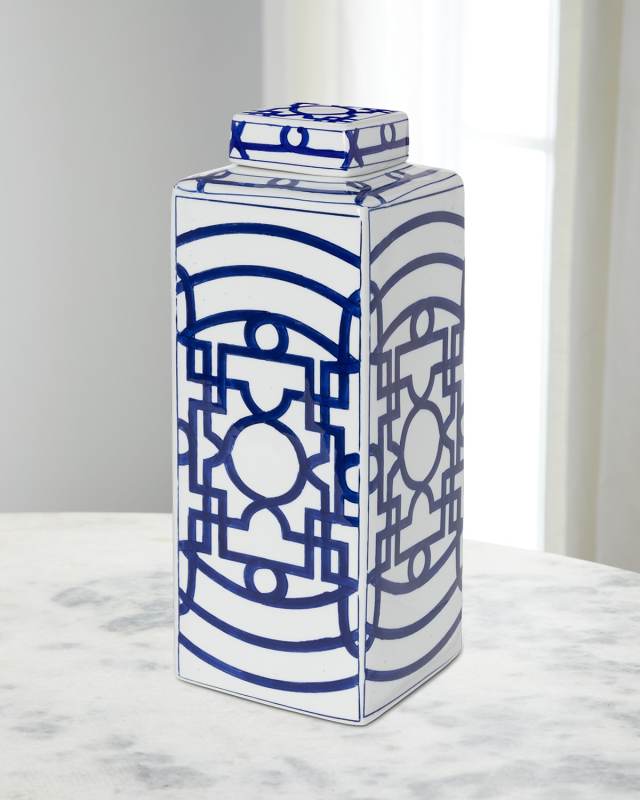 Imperial Ceramic Geometric Square Jar, Large